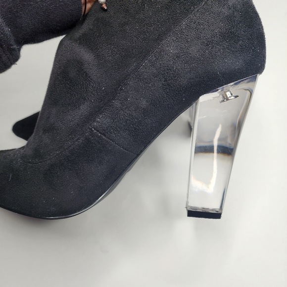 Liliana Black Sock Booties with Clear Plastic Heel Size 10 - Picture 6 of 10